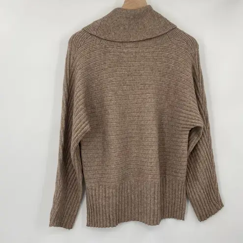 Anthropologie  Moth Ribbed Cowl Neck Sweater High Low Hem Tan Taupe Womens Small