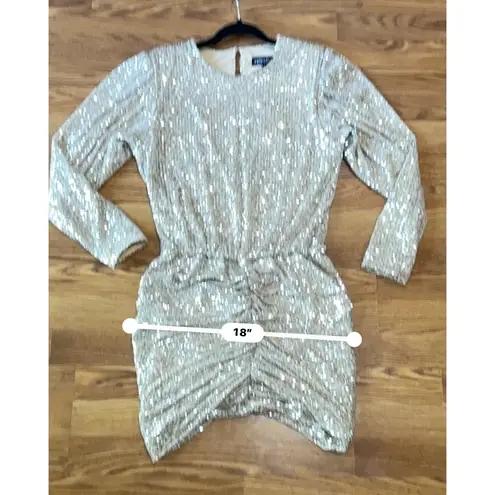 Retrofête Gold Flynn ruched sequined tulle mini dress size L
