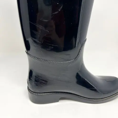 Coach  Talia Rain Boots Riding Tall Black Glossy Rubber Mid Calf Women’s Size 6