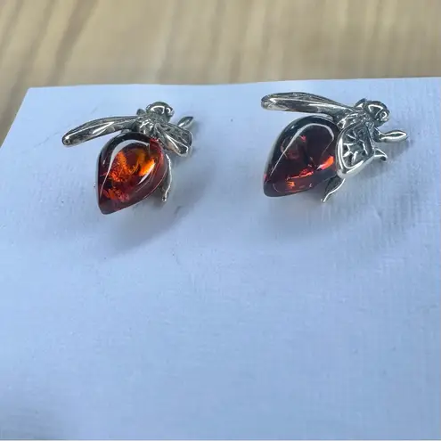 NWT Sterling Silver Amber Bumble Bee Stud Earrings