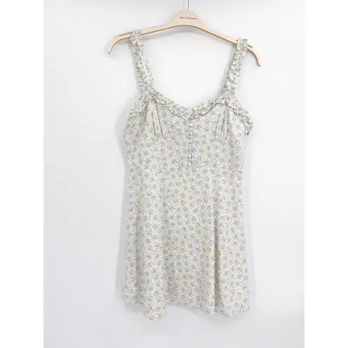 ZARA  Pastel Blue Floral Print Ruffled Sleeveless Mini Dress Size Large NWT