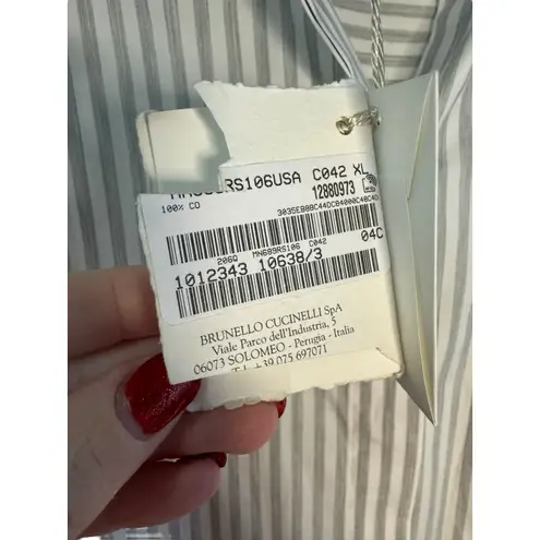 Brunello Cucinelli NWT Cotton Embellished Striped Shirt Dress in White Size XL