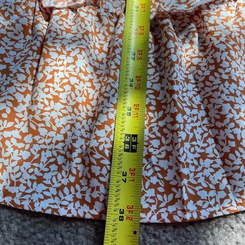 Beachsissi Women’s Orange Brown White Floral Boho Ruched Short Sleeve Dress L