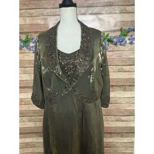 Alex Evenings ALEX Evening Formal Dress Jacket Green Iridescent Bead 18WP Mother of the Bride