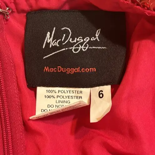 Mac Duggal SPAGHETTI STRAP V-NECK SLIP GOWN in lipstick sequins dress size 6