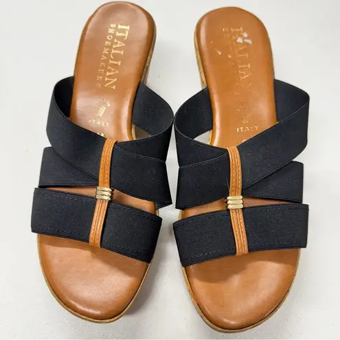 Italian Shoemakers Italian ShoeMaker Black Slip On Mule Wedges Womens 8 Beachy Classic Sandals