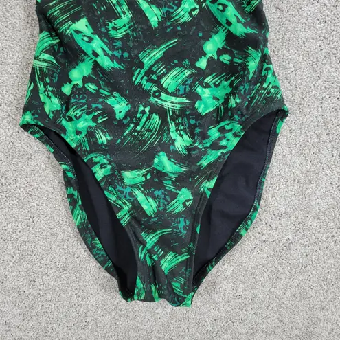 TYR Draco Cutoutfit One Piece Swimsuit Womens 30 Green Abstract Print Low Back