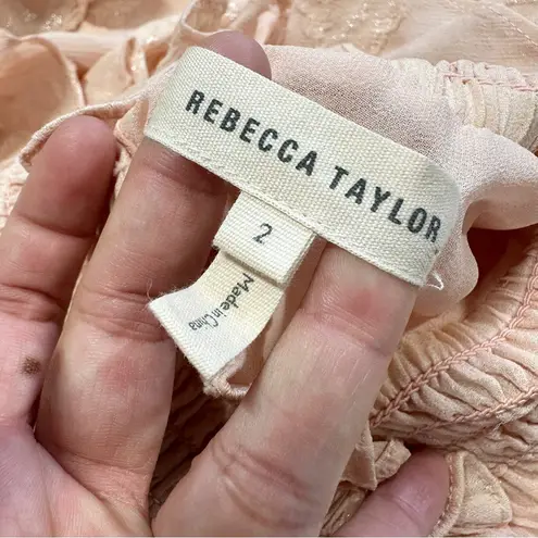 Rebecca Taylor Silk Blend High-Smocked Floral Fil Coupé Midi Dress Blush Pink 2