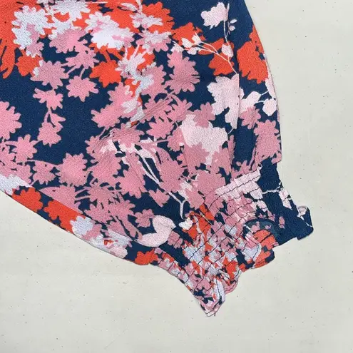 Adeline East  NWT Size 2X Pink & Blue Floral Print Ruffle Trim V-Neck Blouse Top