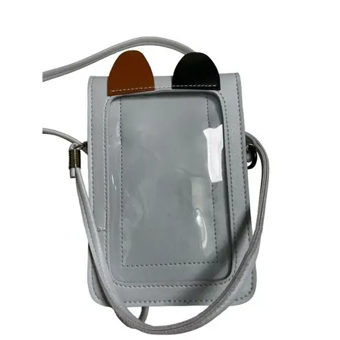 None EUC Cat Lanyard Crossbody Light Grey w/ Brown & Black Ears & Squishmallow Charm