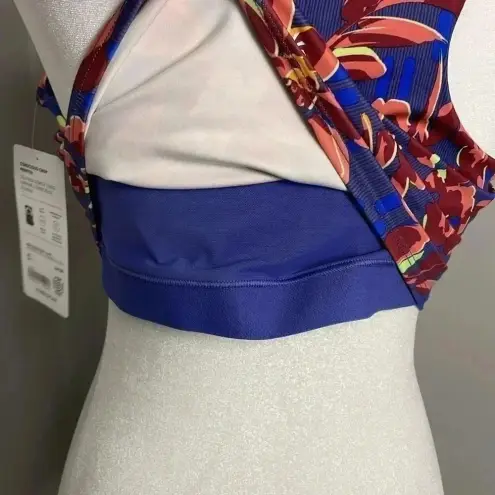Athleta NWT Conscious Crop Bikini Top Size Large Blue Floral Womens Ladies Workout Yoga