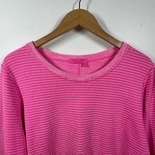 Fresh Produce Top Women L Pink Stripe 3/4 Sleeve Terry Cloth Made in USA Spring
