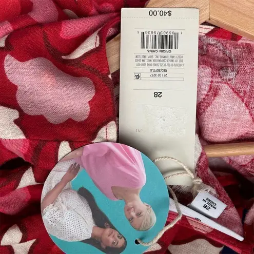 RHODE x Target Women's Linen Blend Floral Bell Sleeve Midi Dress Red Size 28