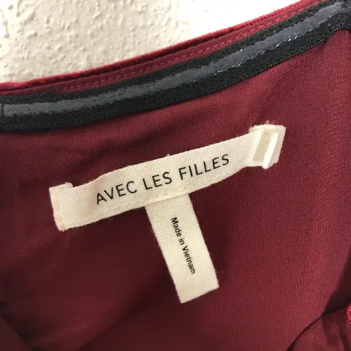 Avec Les Filles New Velvet Cropped Maroon Red Jumpsuit size 8