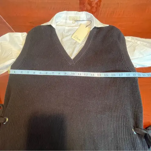 Elan Nia Sleeveless Shirt Sweater Vest Dress Navy Blue White Sz Small