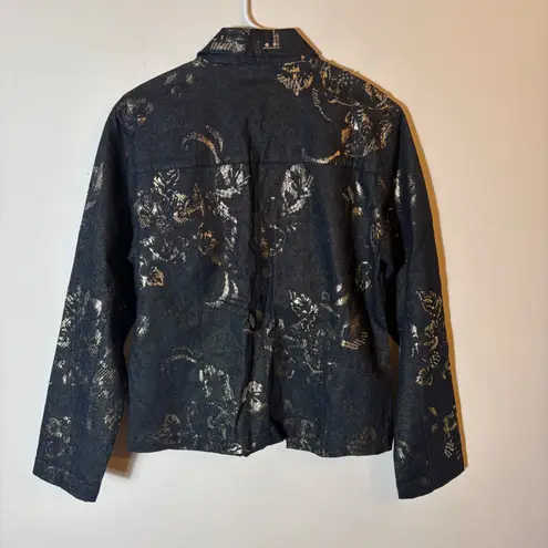 Chico's  Denim Jacket Size 1 Beaded Embellished Floral Zip Up Dark Wash