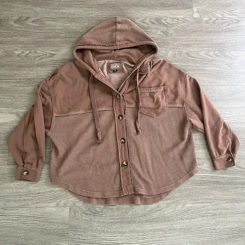 American Eagle  Big Hug Hooded Shacket Jacket Brown Button Down size L / XL