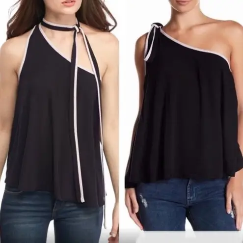 Free People NWT  You're The One‎ Black One Shoulder Tie Tank Top Size Small