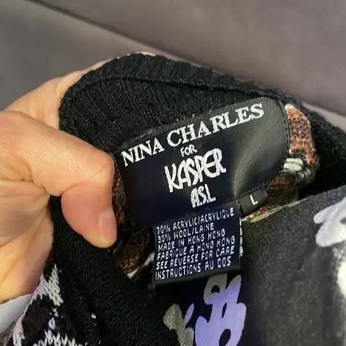 Nina CHARLES for KASPER A.S.L. Black and Brown Animal Print Sweater Size L