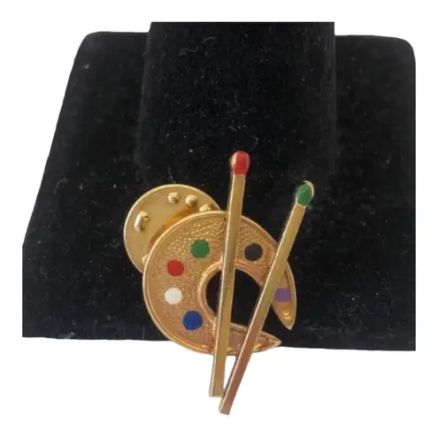 Vintage Artist's Palette Brush Paints Gold Tone Pin/Brooch