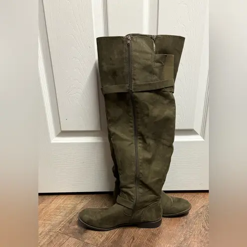JustFab  Portia Flat Over-The-Knee Boots In Olive Size 10