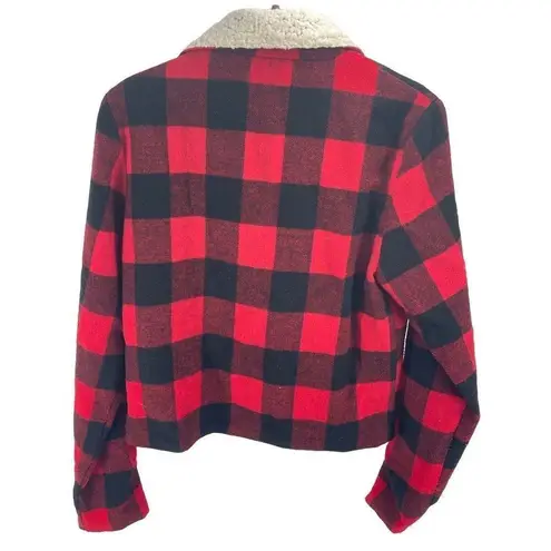 Dee Elle  Vintage Red Buffalo Plaid Sherpa moto Jacket angle zip Medium