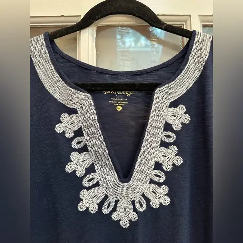 Lilly Pulitzer  Maisy Swing T-Shirt Dress True Navy Blue Embroidered Size XL