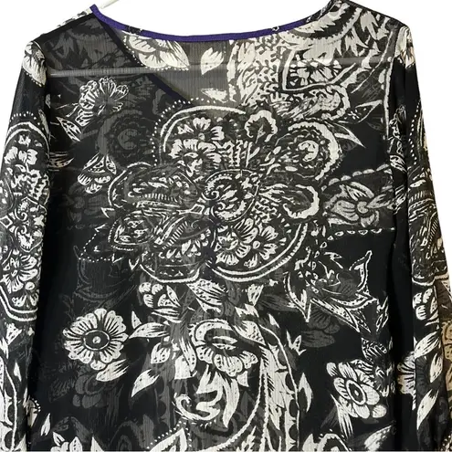 Chico's Chico’s Black White‎ Sheer Blouse Purple Trim Vanity Size 0/Small 4501175686