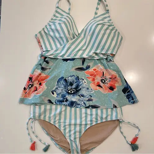 Cacique SWIM by Floral Tankini 2 Piece Swim Set Size 22