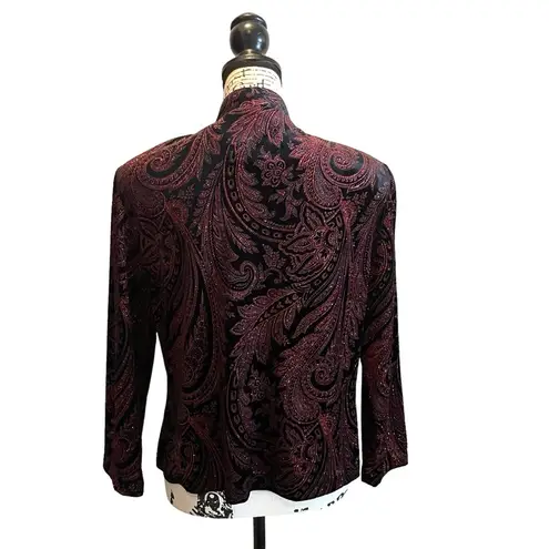 Sheri Martin Velvet Floral Jacket Black red Size 12 Vintage Bling Floral