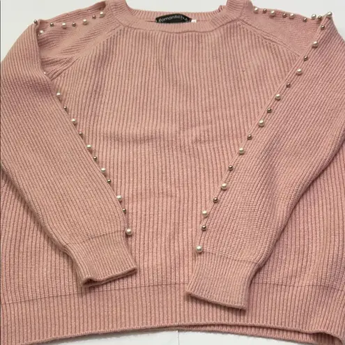 Commonwealth Pink Sweater with Pearl Accents Size L