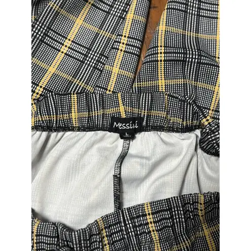 Messhi Womens L Black/White Plaid Checkered Elastic Waist Jogger Pants Stretch Yellow Size L - Image 9