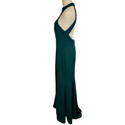BHLDN Lennox Halter Open-Back Side-Slit Stretch Crepe Gown in Dark Emerald