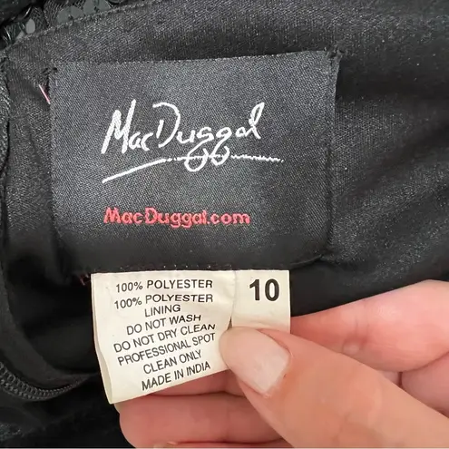 Mac Duggal NEW V Neck Sequin & Rhinestone Embellished High Slit Maxi Gown Black