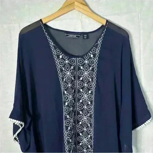 Lands' End  *SMALL 6-8* Navy Blue Beach Swim Cover-Up/Tunic With Embroidery