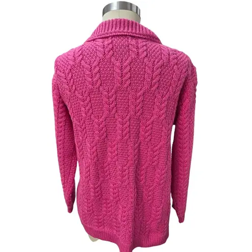 Aran Crafts Ireland 100% Merino Wool Big Button Pink Sweater Sz M gtds Size M
