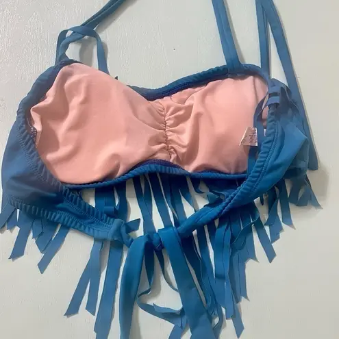 TEAL fringe bikini top only Blue Size L