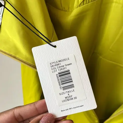 AMUR Dixon Citrine Lime Green Pleated Halter Satin Midi Cocktail Dress Sz 4 NWT