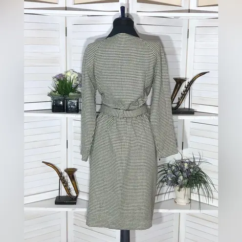 Vtge 90s Willowridge houndstooth black white long trench coat dress USA made L Size L