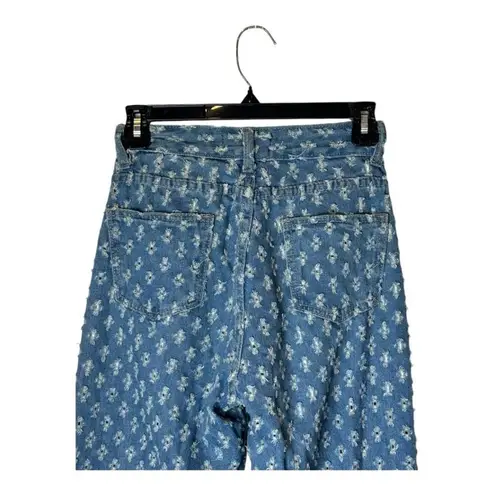 Cider Jeans Women XS Blue Medium Wash Dotted Distressed Pattern Straight Leg