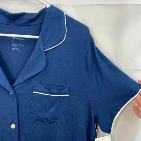 Stars Above NEW women's blue button down collared soft lounge pajama top large