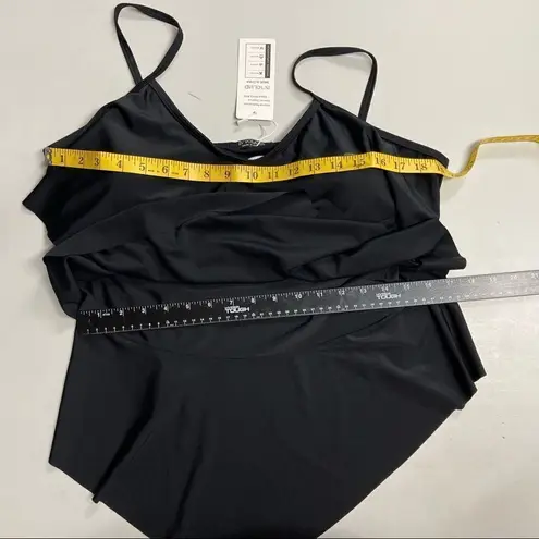IN’VOLAND Women’s Black Swimsuit Top, Asymmetrical Hem Padded Size 18W New