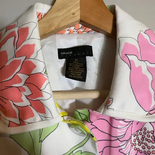 Grace Elements NWOT Floral Jacket Women's 10 White Lined Career Blazer Casual