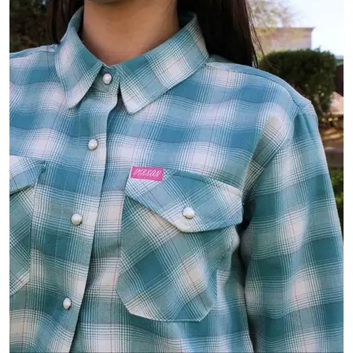 Dixxon Flannel Co Fria Pearl Snap Blue Plaid Shirt Womens Small Western Vixxon