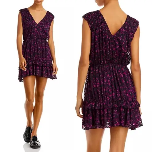 Ramy Brook Romina Printed Mini Cocktail Dress in Plum/Black, Size 6 NWT $495