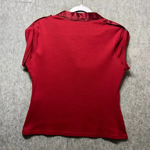 Fashion Bug Vintage Y2K Red Polo Shirt Acetate Trim Short Sleeve Top XL 90s USA