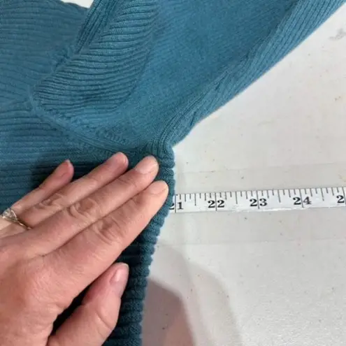 LOGO By Lori Goldstein Logo Lori Goldstein Women's Ribbed Stitch Cloudia Sweater Teal Large Mock Neck