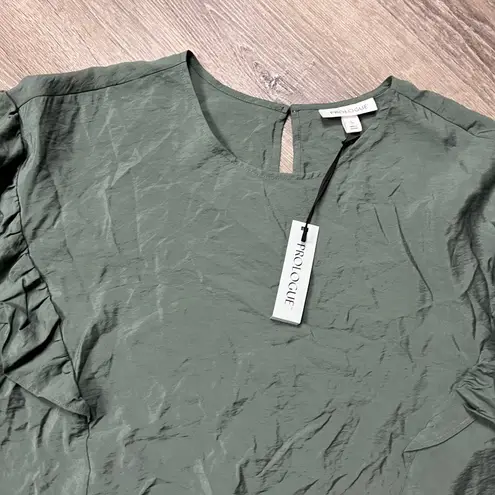 Prologue Women's Green Bishop Long Sleeve Ruffle Top - Size Large - NWT