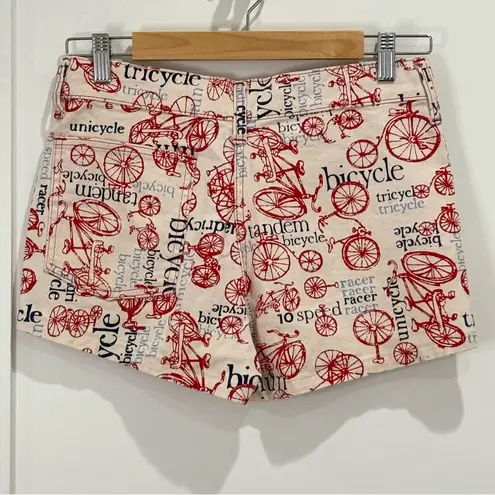 Vintage Bicycle Print Shorts XS Coastal Preppy Talon Zipper Retro Boho Summer White