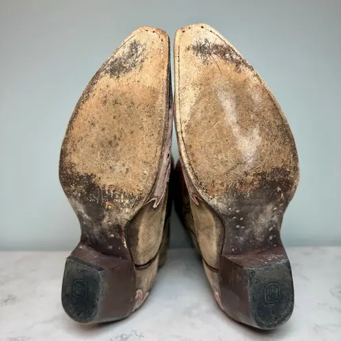 Dan Post Arrow Boots 8.5 Brown Pink Teal Flowers Heart Cutouts